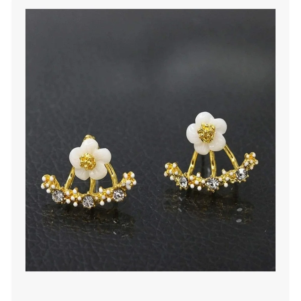 Floral Crystal Earrings Gold Silver Tone Imitation Pearl Butterfly costume 3